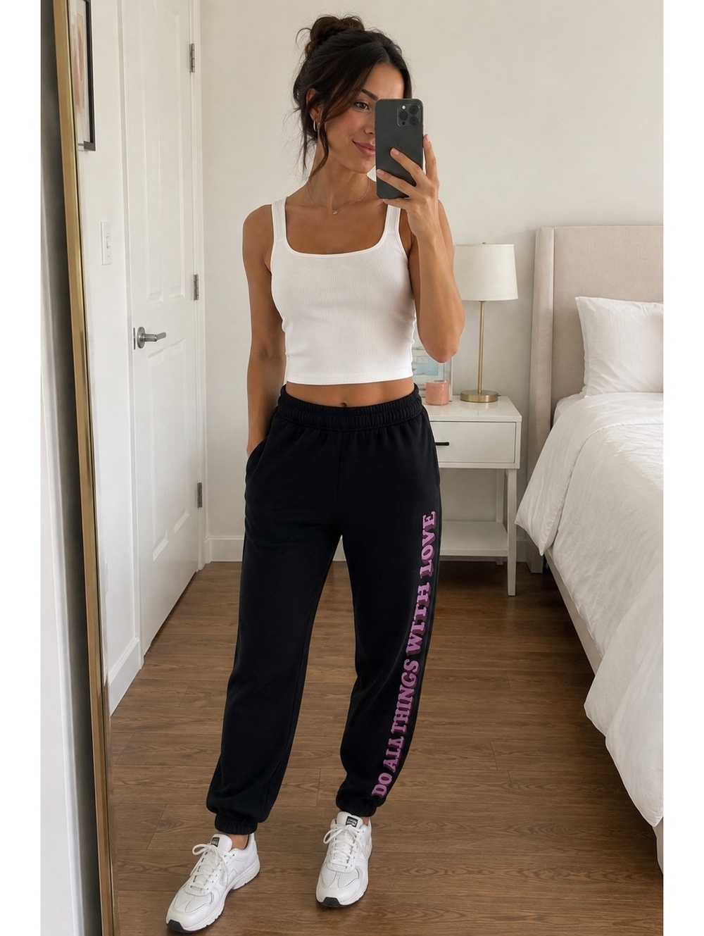 Spiritual Gangster Black Jogger Sweatpants with Pink 'Do All Things With Love’